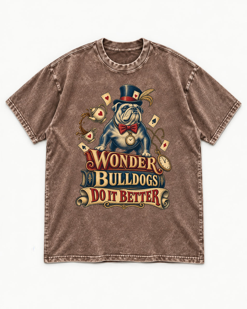Wonder English Bulldog Washed Tee in Coffee, flat lay product photo