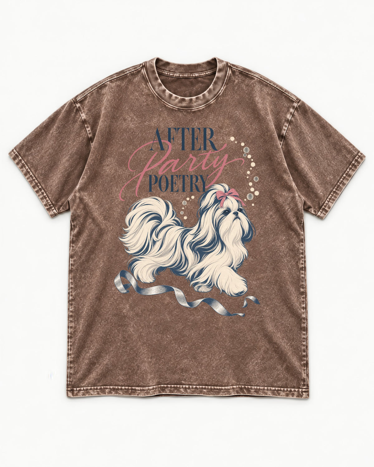 After Party Poetry Shih Tzu Washed Tee in Coffee, flat lay product photo