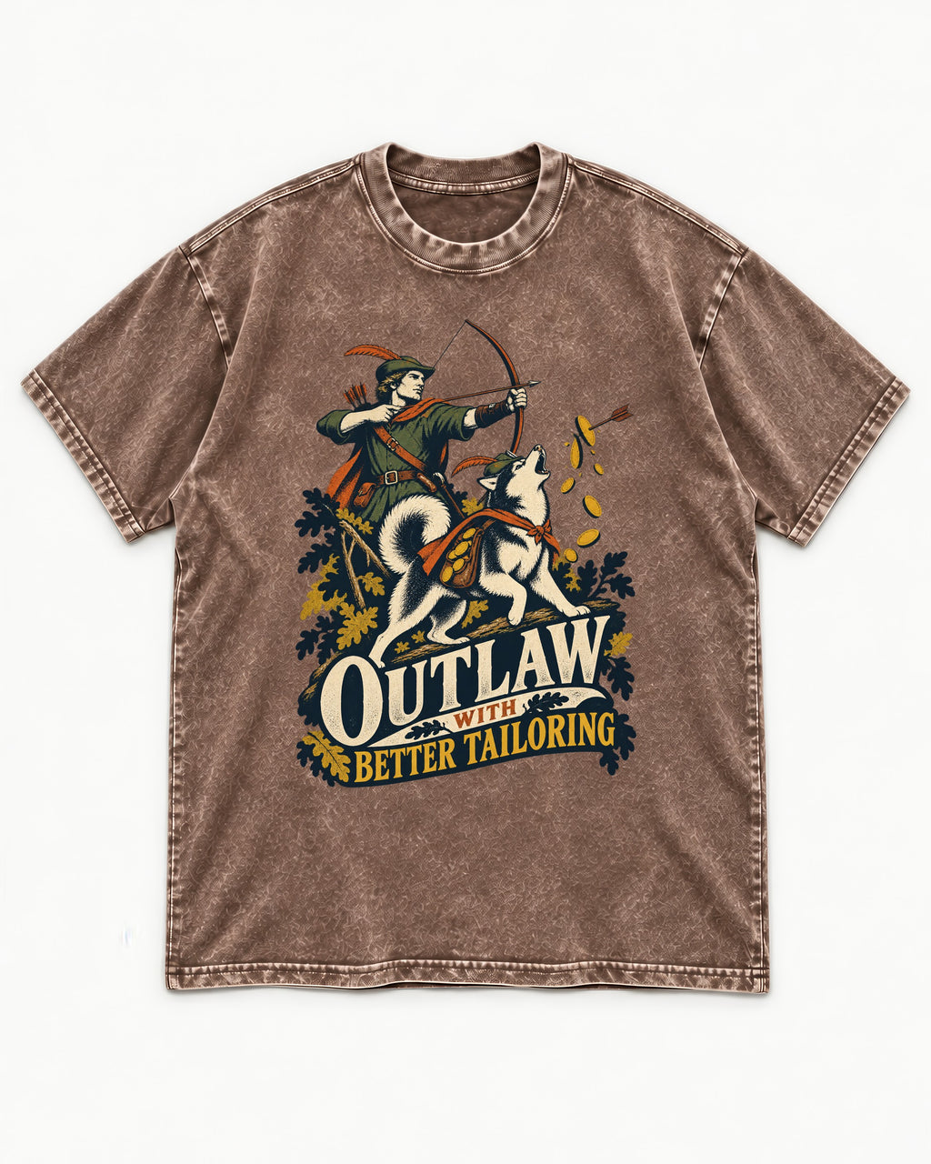 Husky Outlaw with Better Tailoring Washed Tee in Coffee, flat lay product photo