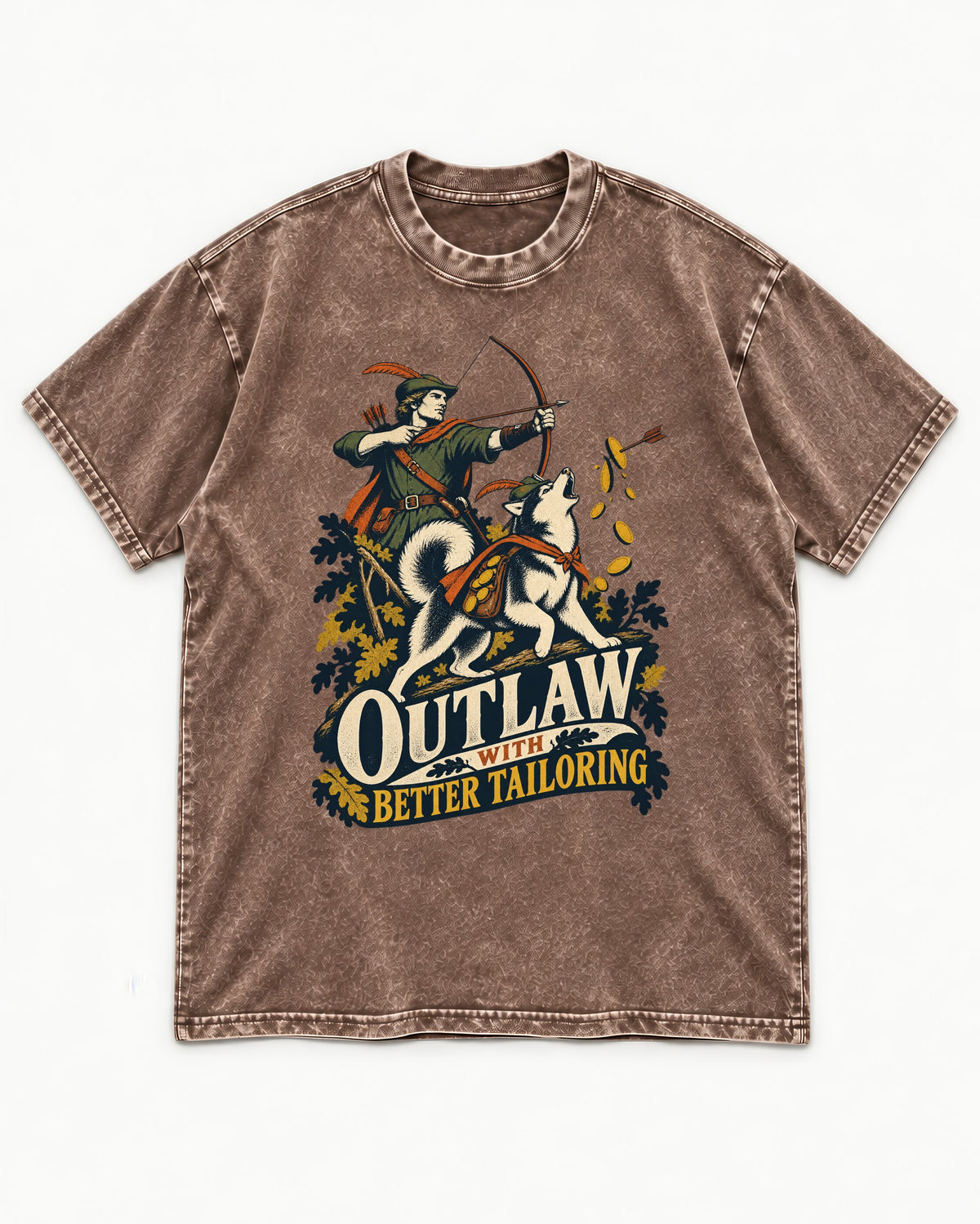 Husky Outlaw with Better Tailoring Washed Tee in Coffee, flat lay product photo