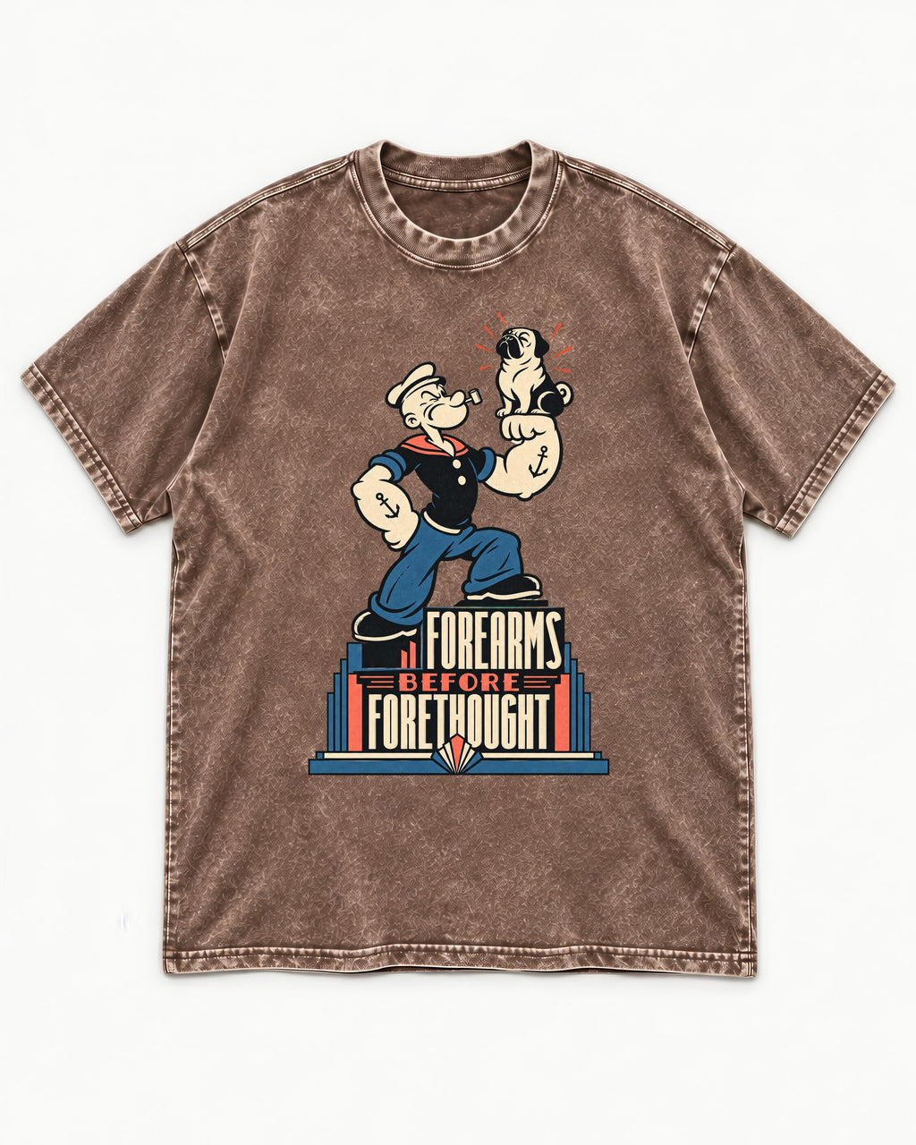 Pug Forearms Before Forethought Washed Tee in Coffee, flat lay product photo