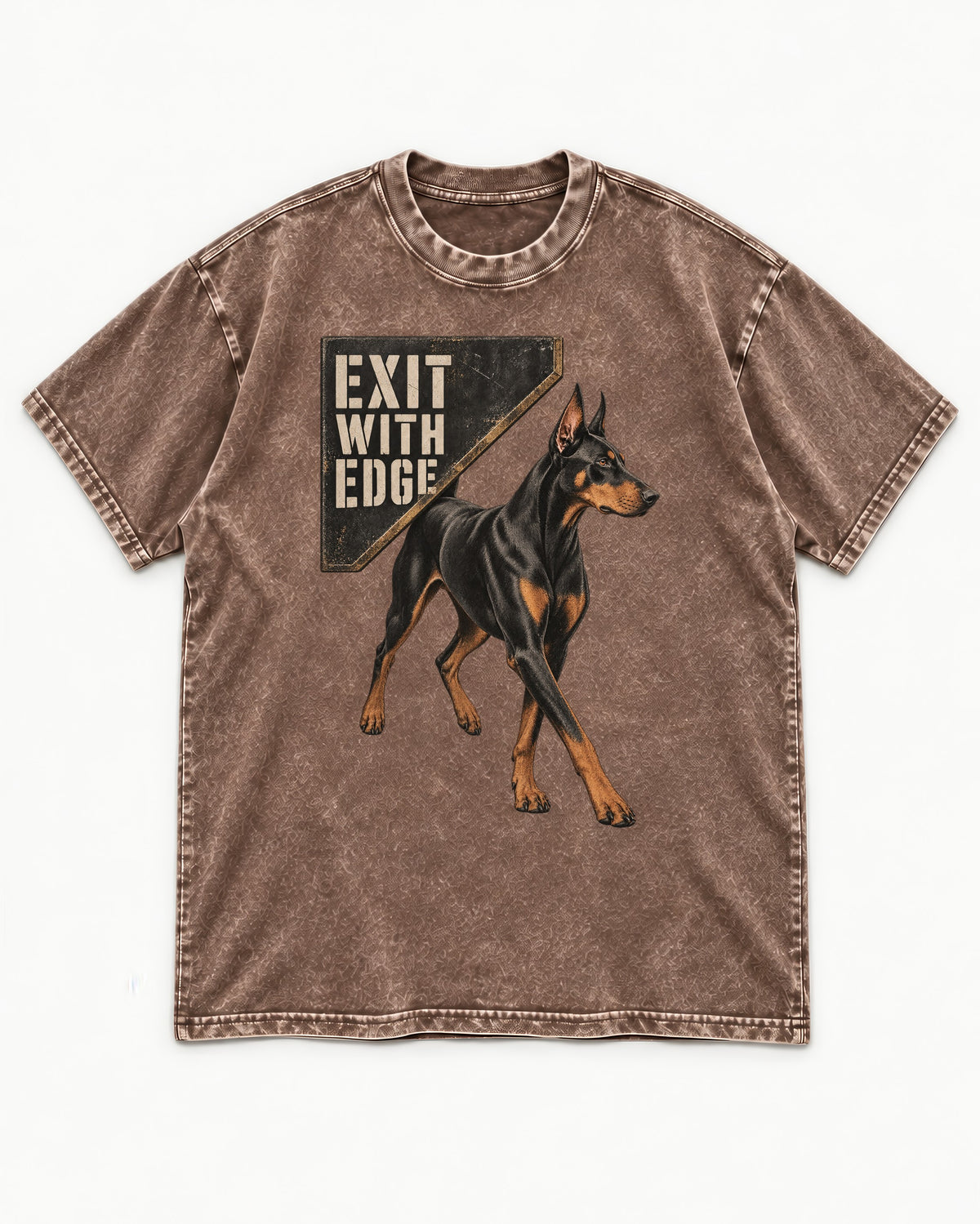 Exit with Doberman Edge Washed Tee in Coffee, flat lay product photo