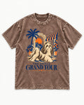 Shih Tzu The Little Grand Tour Mediterranean Courtyard Graphic Washed Tee in Coffee, flat lay product photo