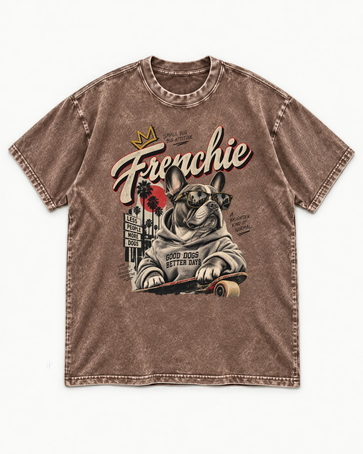 Frenchie Better Days Washed Tee in Coffee, flat lay product photo