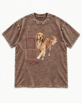 Golden Retriever One Moment More Washed Tee in Coffee, flat lay product photo