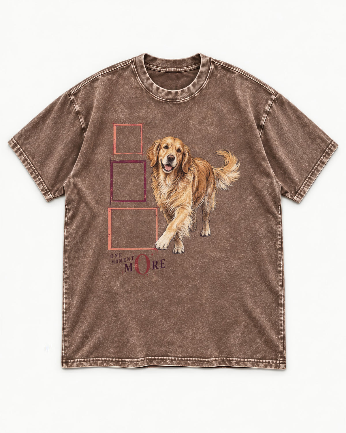 Golden Retriever One Moment More Washed Tee in Coffee, flat lay product photo