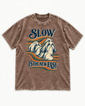 Slow Is Fast Shih Tzu Washed Tee in Coffee, flat lay product photo