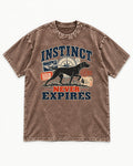 German Shorthaired Pointer Instinct Never Expires Washed Tee in Coffee, flat lay product photo