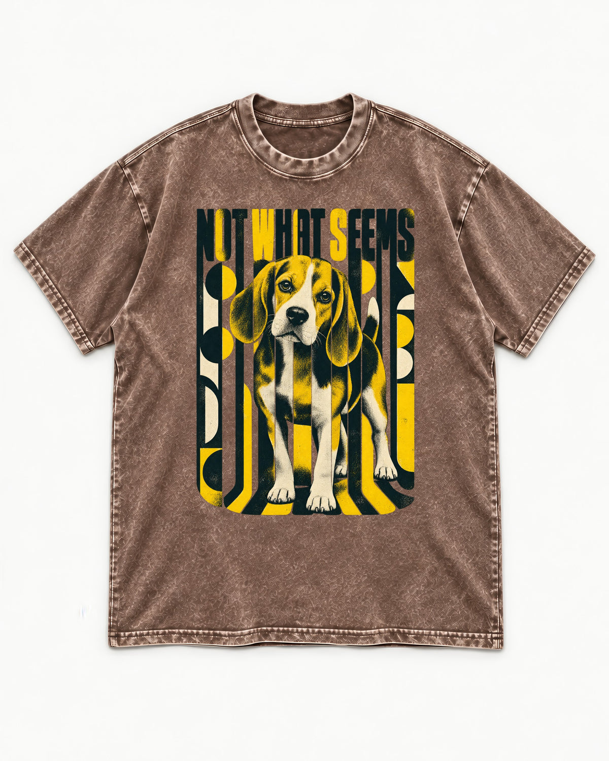 Not What It Seems Beagle Washed Tee in Coffee, flat lay product photo