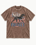 German Shorthaired Pointer Keep Going Gently Walking Graphic Washed Tee in Coffee, flat lay product photo