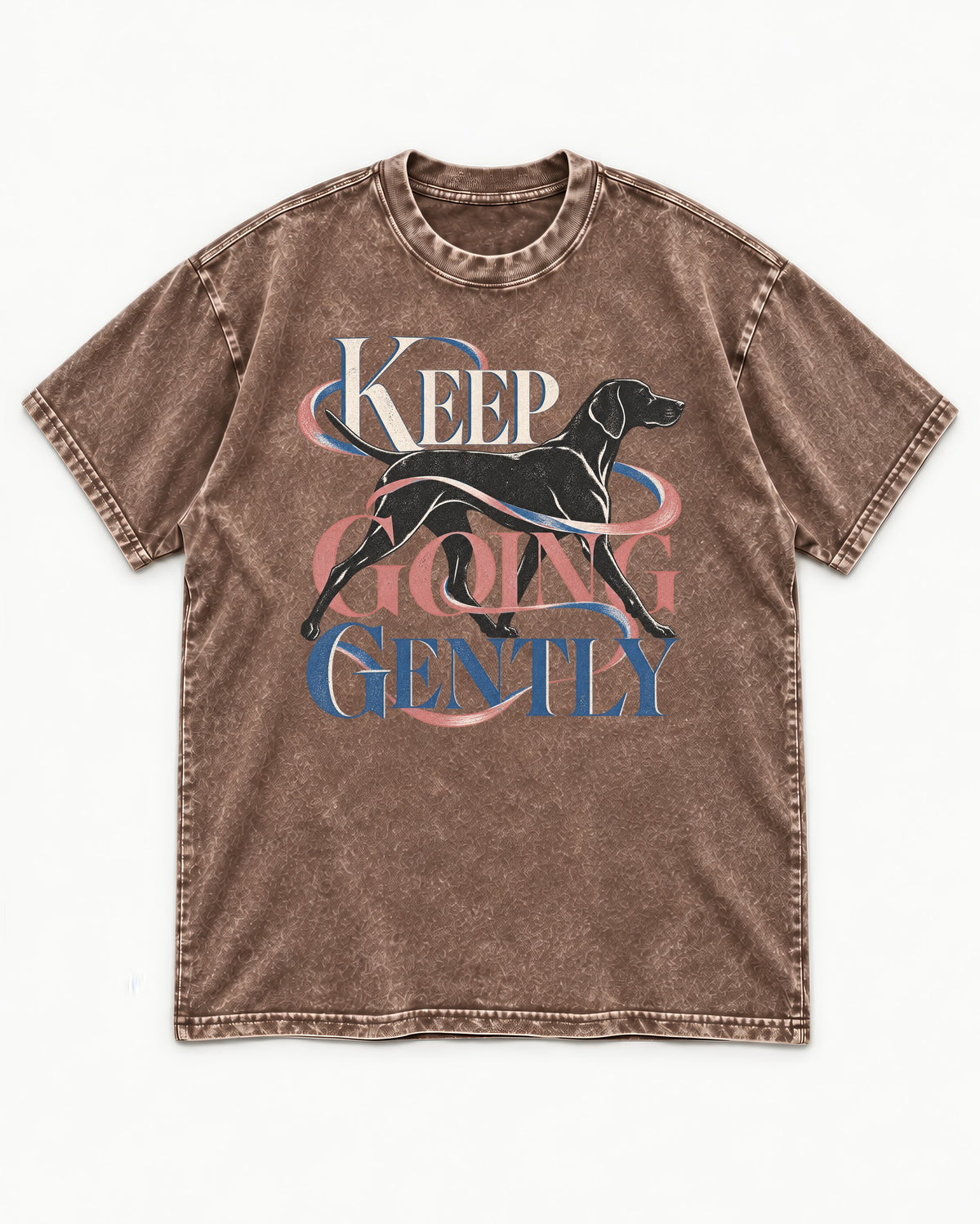 German Shorthaired Pointer Keep Going Gently Walking Graphic Washed Tee in Coffee, flat lay product photo