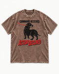 Dachshund Action Declined Washed Tee in Coffee, flat lay product photo