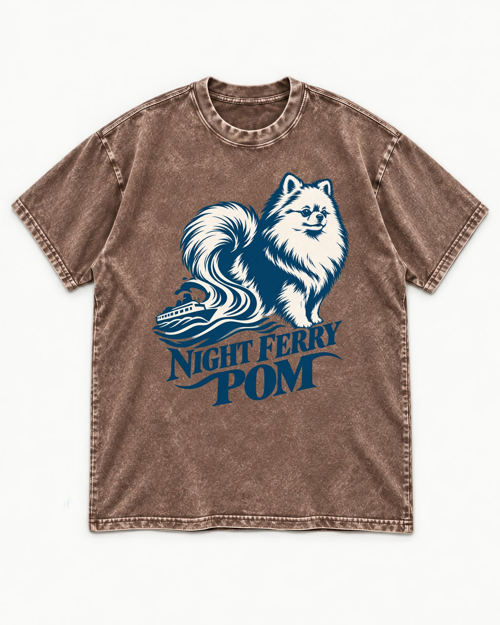 Night Ferry Pomeranian Washed Tee in Coffee, flat lay product photo