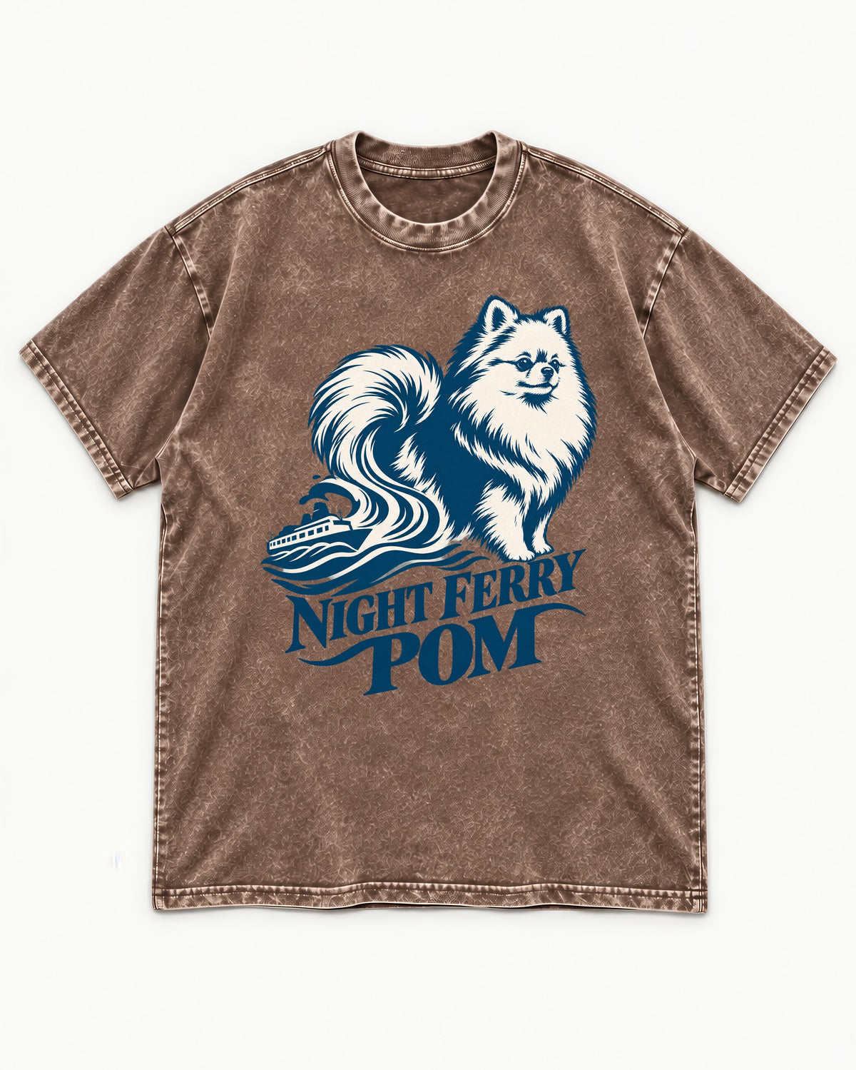 Night Ferry Pomeranian Washed Tee in Coffee, flat lay product photo