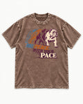 English Bulldog Peace with Your Pace Washed Tee in Coffee, flat lay product photo