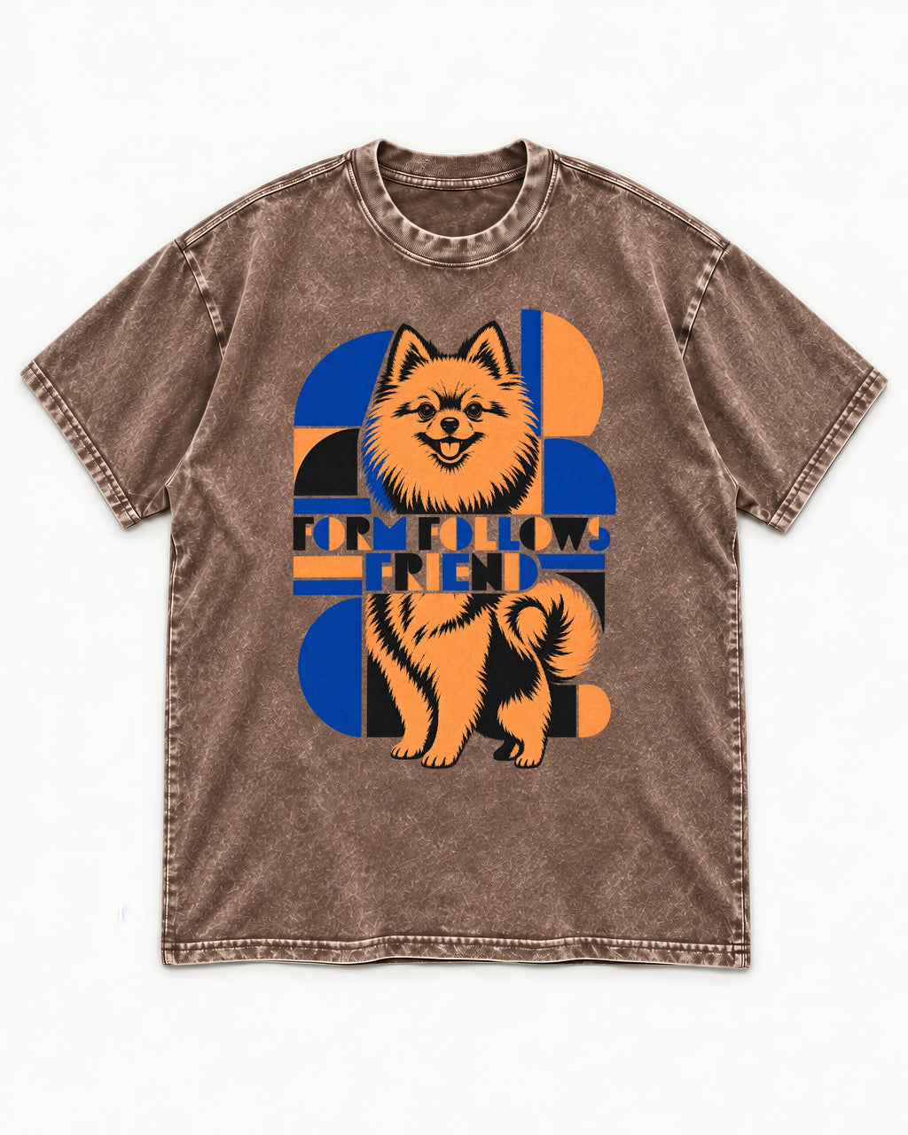 Form Follows Pomeranian Friend Washed Tee in Coffee, flat lay product photo