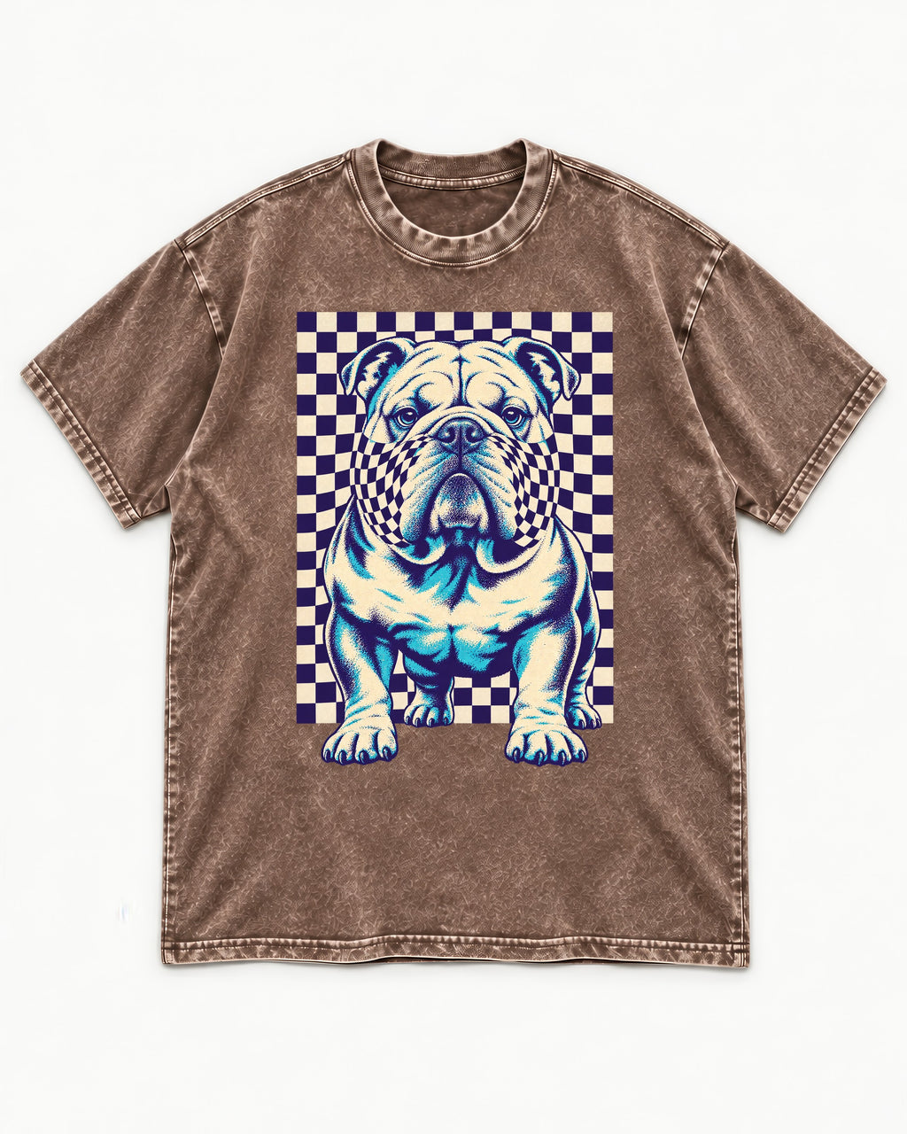 English Bulldog Double Take Washed Tee in Coffee, flat lay product photo