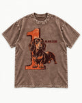 One More Second Dachshund Washed Tee in Coffee, flat lay product photo