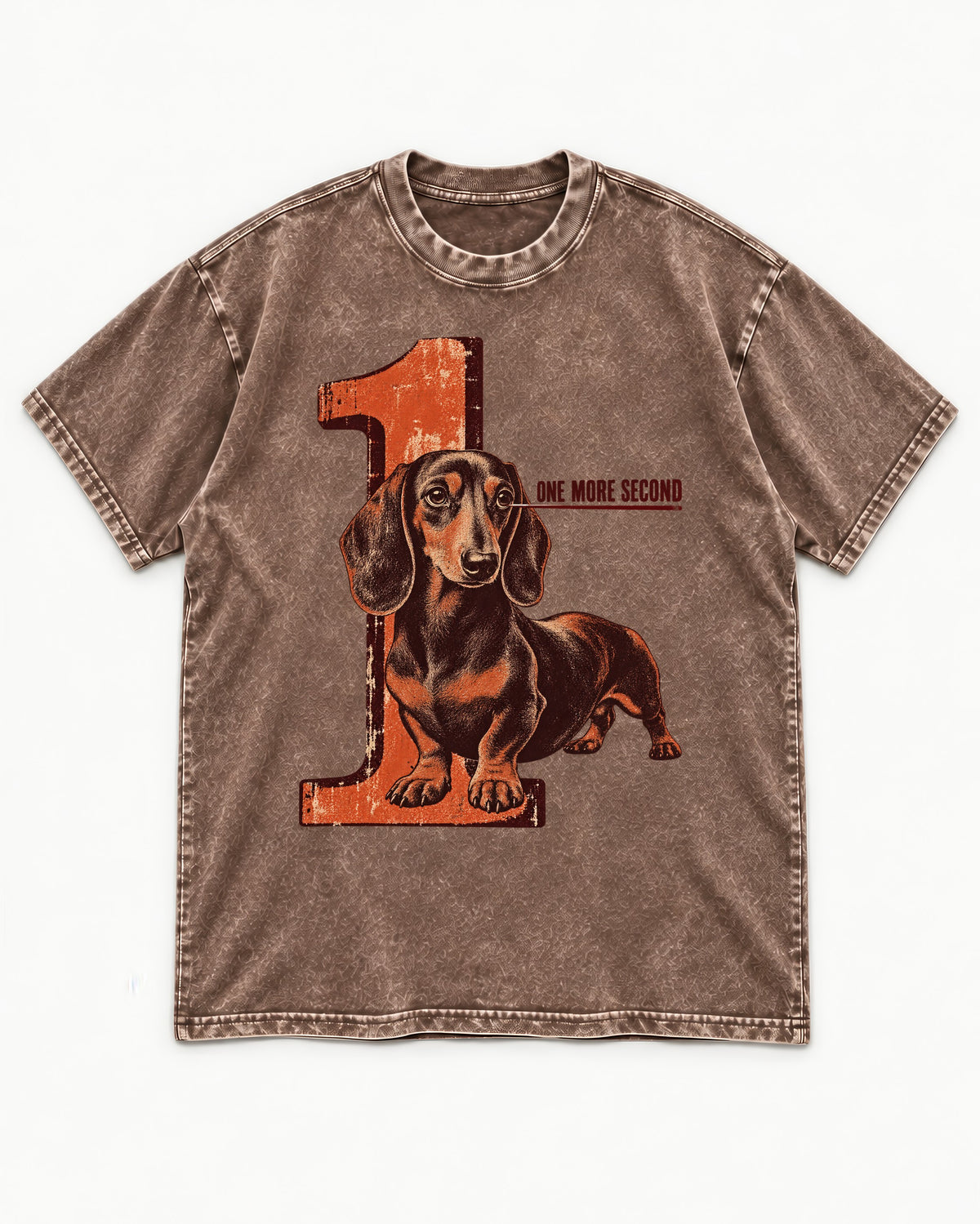 One More Second Dachshund Washed Tee in Coffee, flat lay product photo