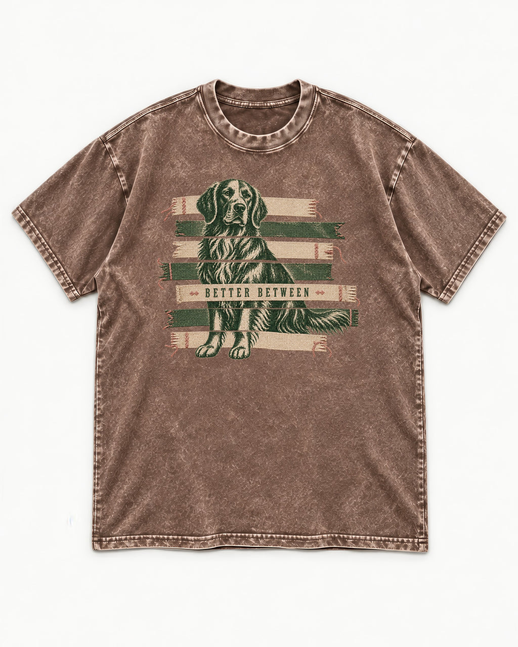 Golden Retriever Better Between Washed Tee in Coffee, flat lay product photo