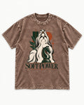 Soft Power Shih Tzu Washed Tee in Coffee, flat lay product photo