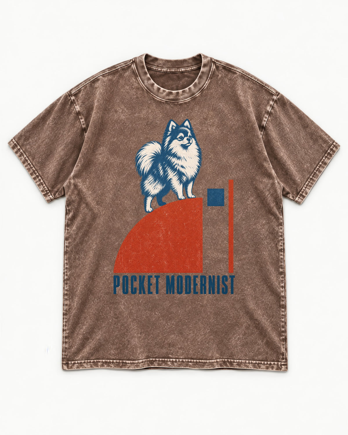 Pocket Modernist Pomeranian Washed Tee in Coffee, flat lay product photo