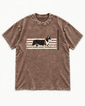 Corgi Cross When Ready Crossing Bars Graphic Washed Tee in Coffee, flat lay product photo