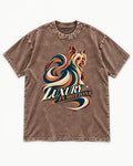 Yorkshire Terrier Luxury in Motion Washed Tee in Coffee, flat lay product photo