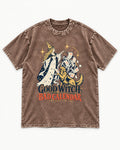 Good Witch Bad Calendar Golden Retriever Washed Tee in Coffee, flat lay product photo