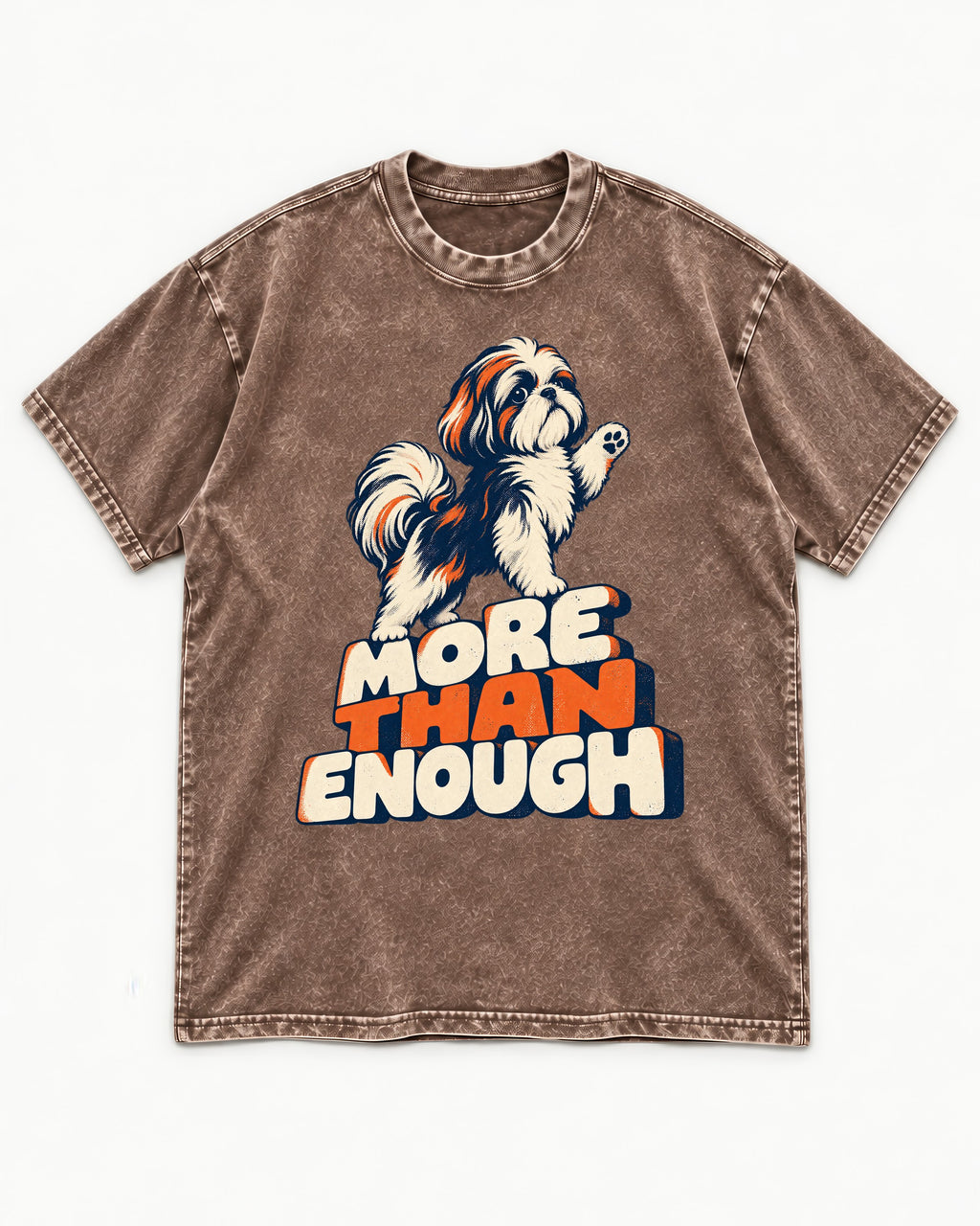 More Than Enough Shih Tzu Washed Tee in Coffee, flat lay product photo