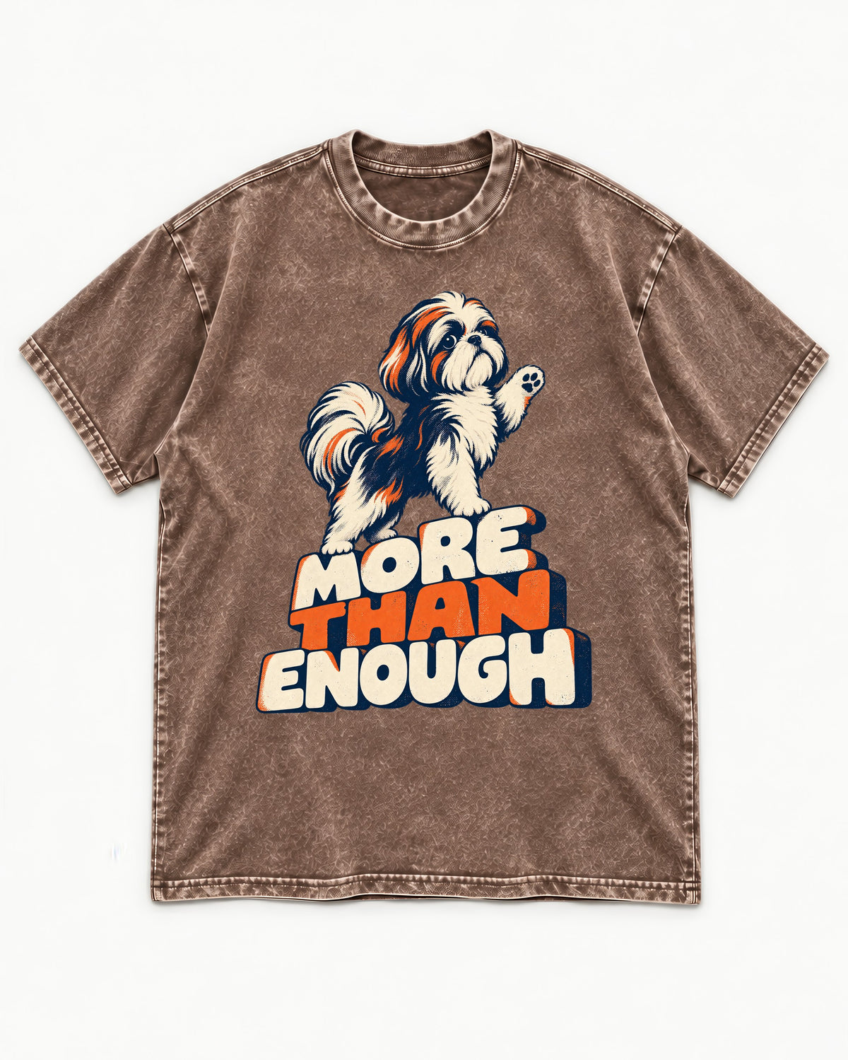 More Than Enough Shih Tzu Washed Tee in Coffee, flat lay product photo