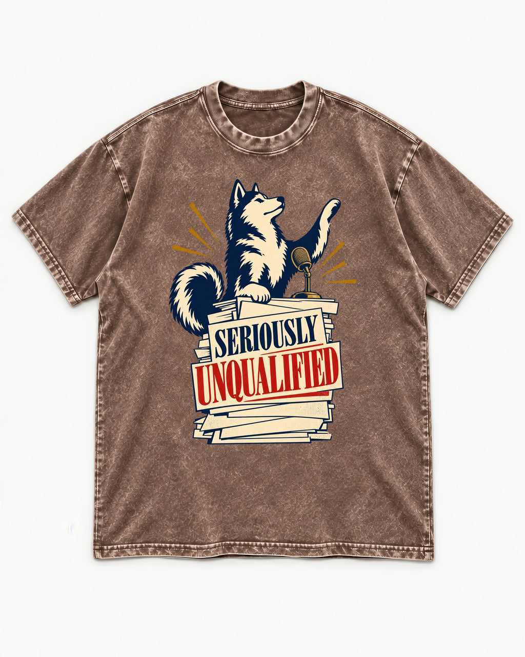 Seriously Unqualified Husky Washed Tee in Coffee, flat lay product photo