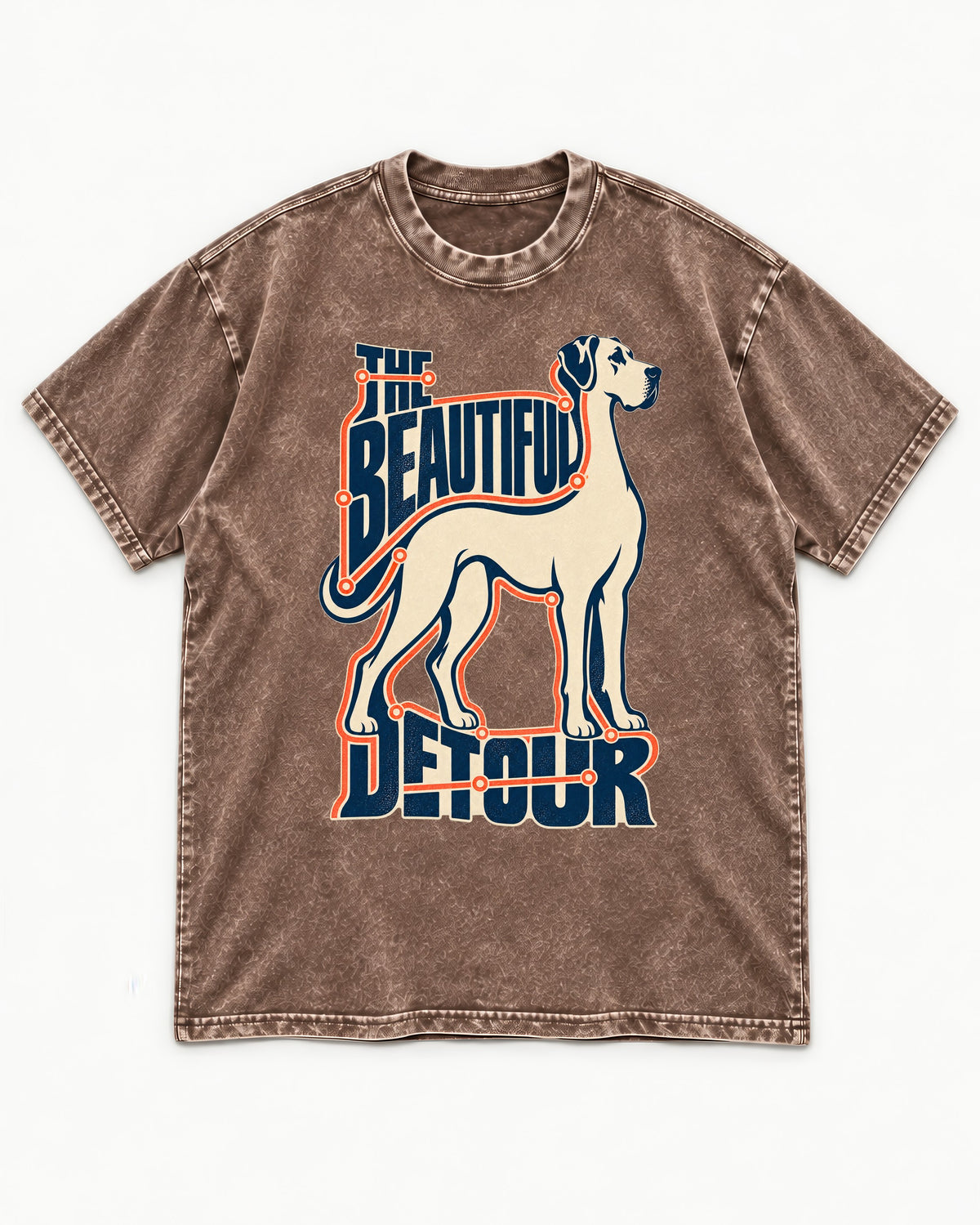Great Dane's Beautiful Detour Washed Tee in Coffee, flat lay product photo