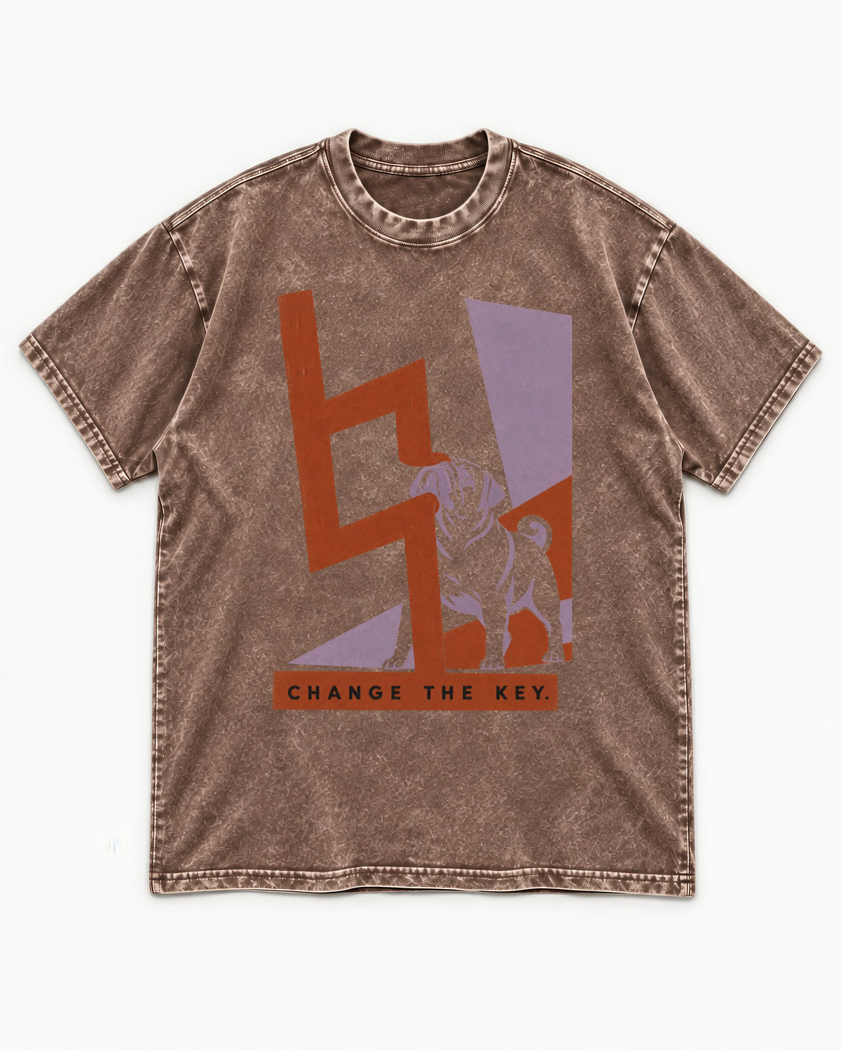 Pug Change the Key Washed Tee in Coffee, flat lay product photo
