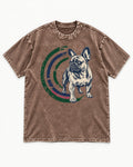 Frenchie Look a Little Left Orbit Graphic Washed Tee in Coffee, flat lay product photo