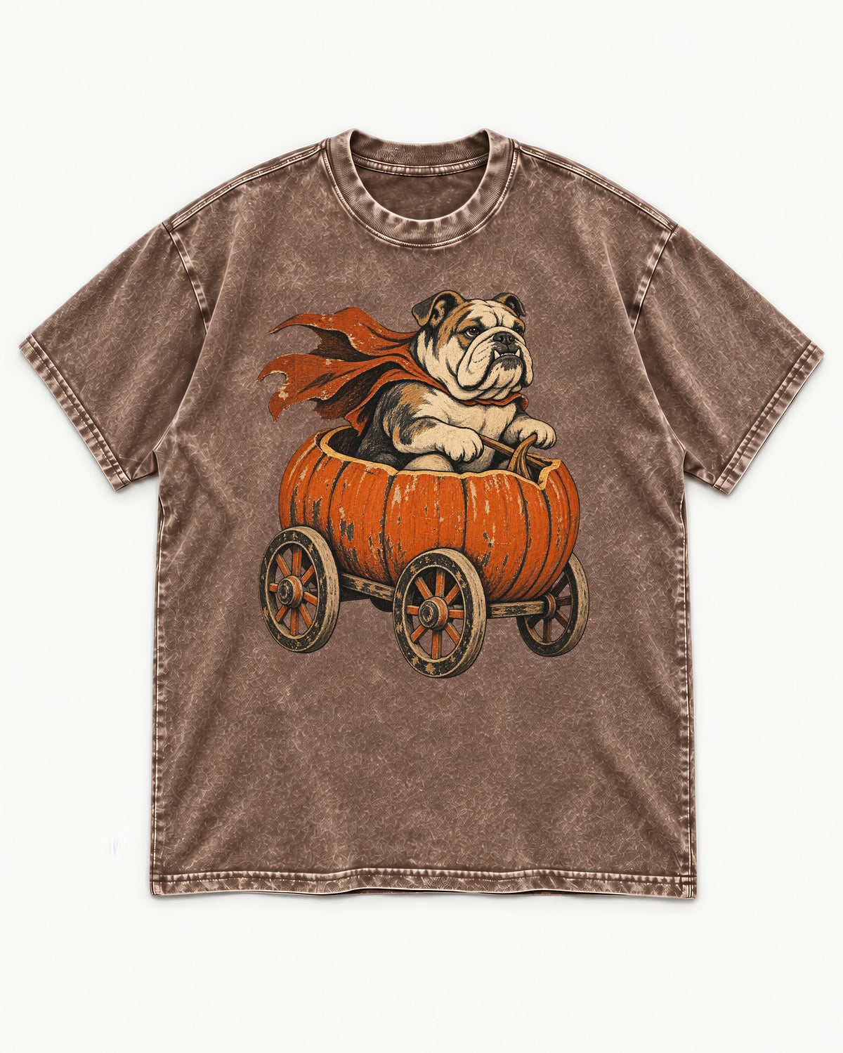 English Bulldog Midnight Magic Washed Tee in Coffee, flat lay product photo