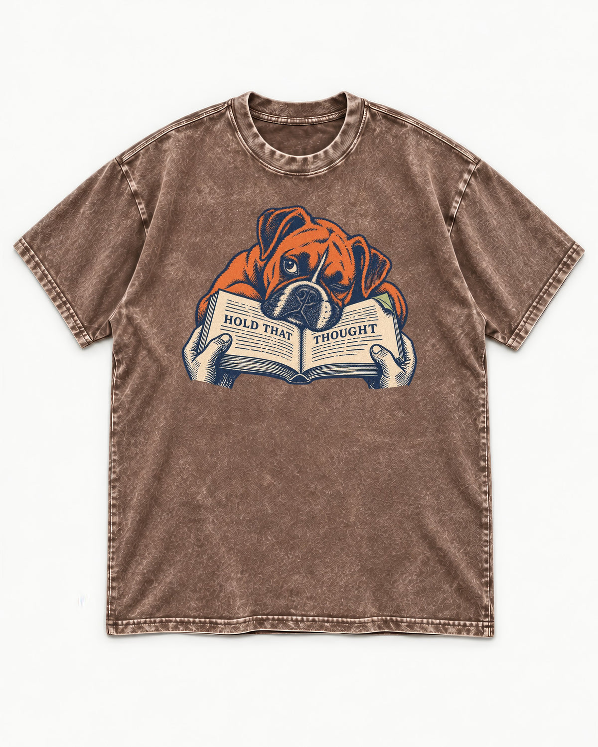 Boxer Hold That Thought Washed Tee in Coffee, flat lay product photo