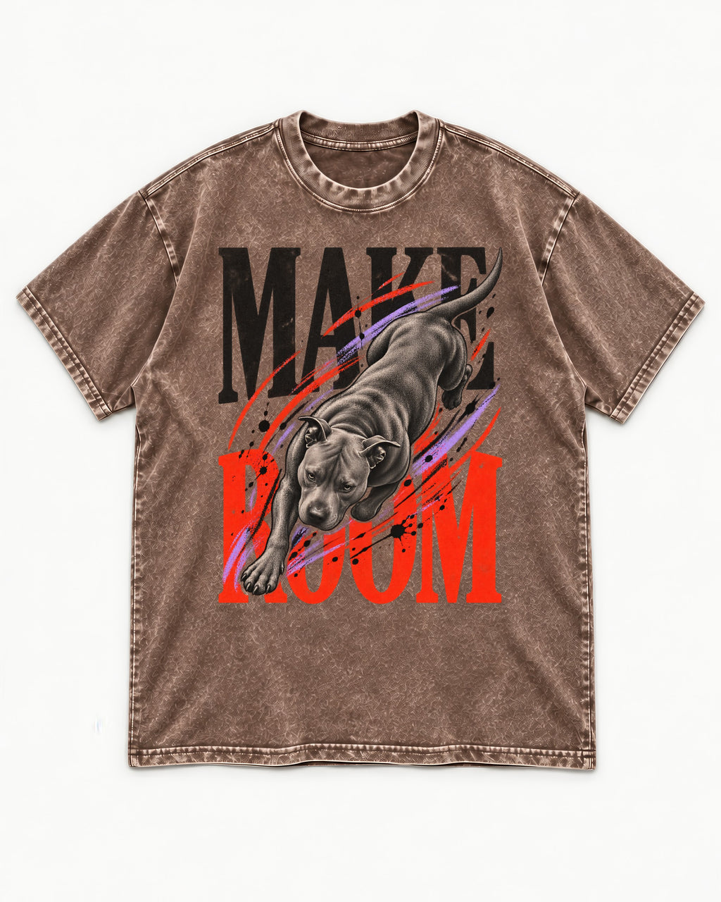 Make Room for Pitbull Washed Tee in Coffee, flat lay product photo