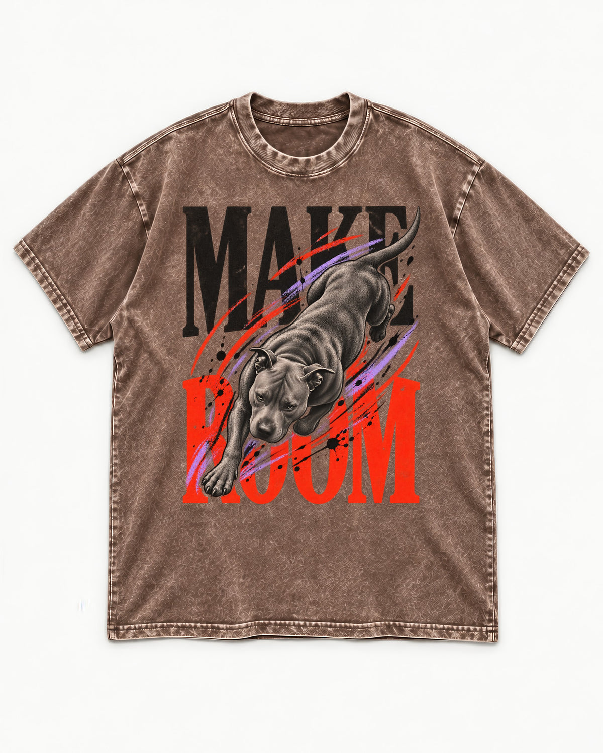 Make Room for Pitbull Washed Tee in Coffee, flat lay product photo