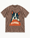 Come Closer Boston Terrier Washed Tee in Coffee, flat lay product photo