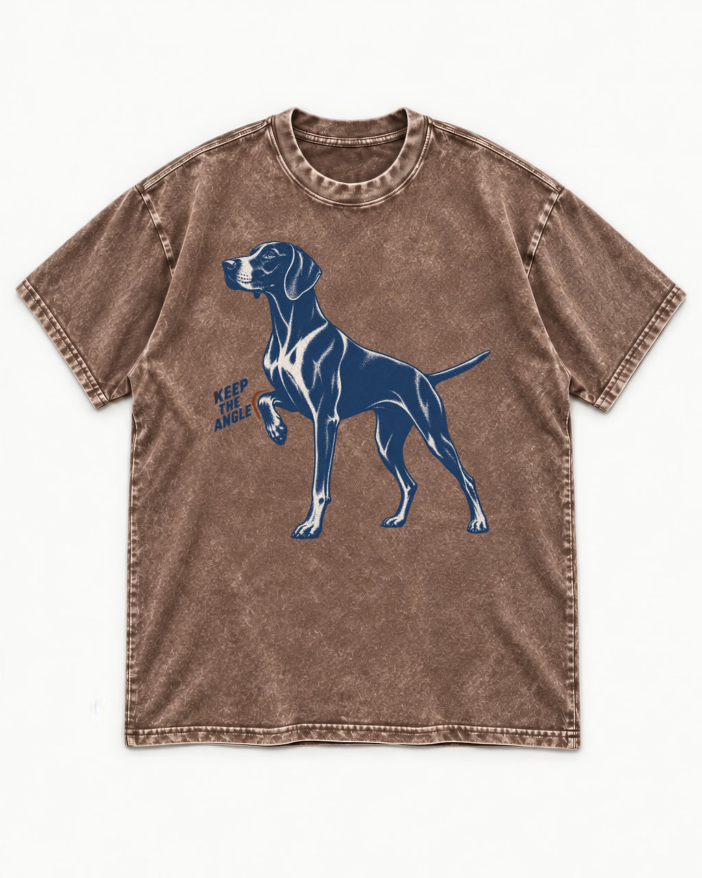 Keep the Angle German Shorthaired Pointer Washed Tee in Coffee, flat lay product photo