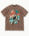 Husky Too Chic to Behave Riviera Graphic Washed Tee in Coffee, flat lay product photo
