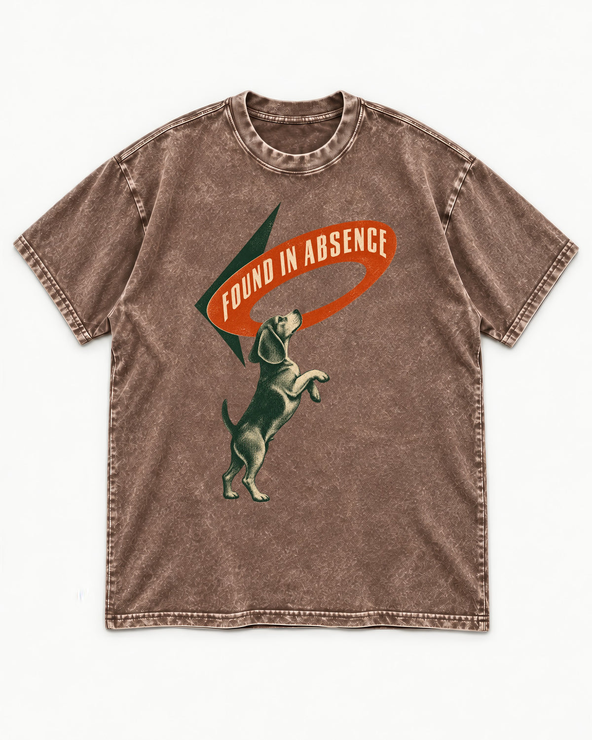 Beagle Found in Absence Washed Tee in Coffee, flat lay product photo