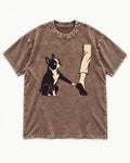 Boston Terrier Stay with Me Washed Tee in Coffee, flat lay product photo