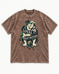 Loyal to What Matters English Bulldog Washed Tee in Coffee, flat lay product photo
