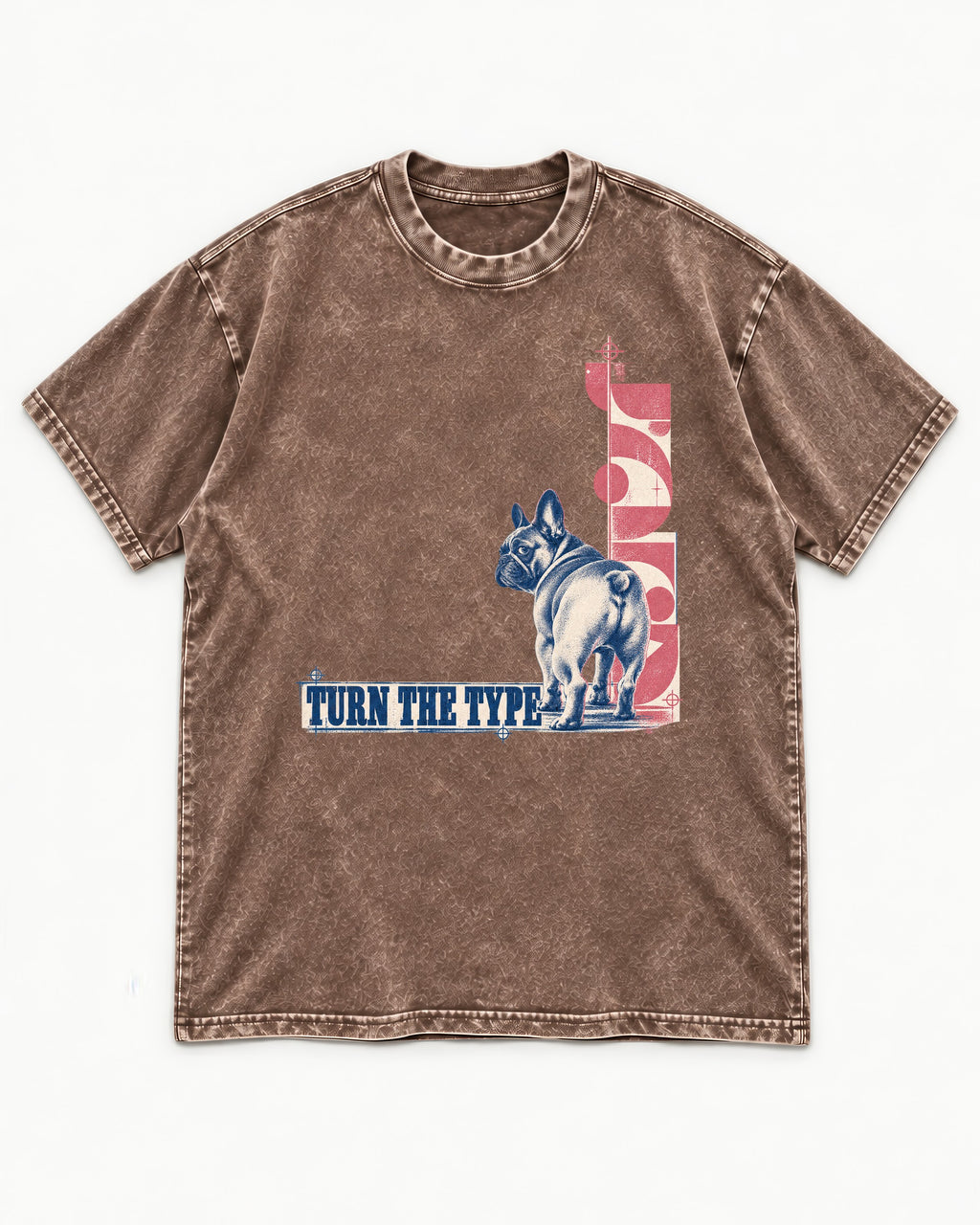 Frenchie Turn the Type Washed Tee in Coffee, flat lay product photo