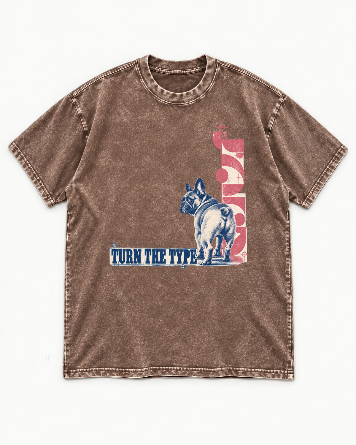 Frenchie Turn the Type Washed Tee in Coffee, flat lay product photo