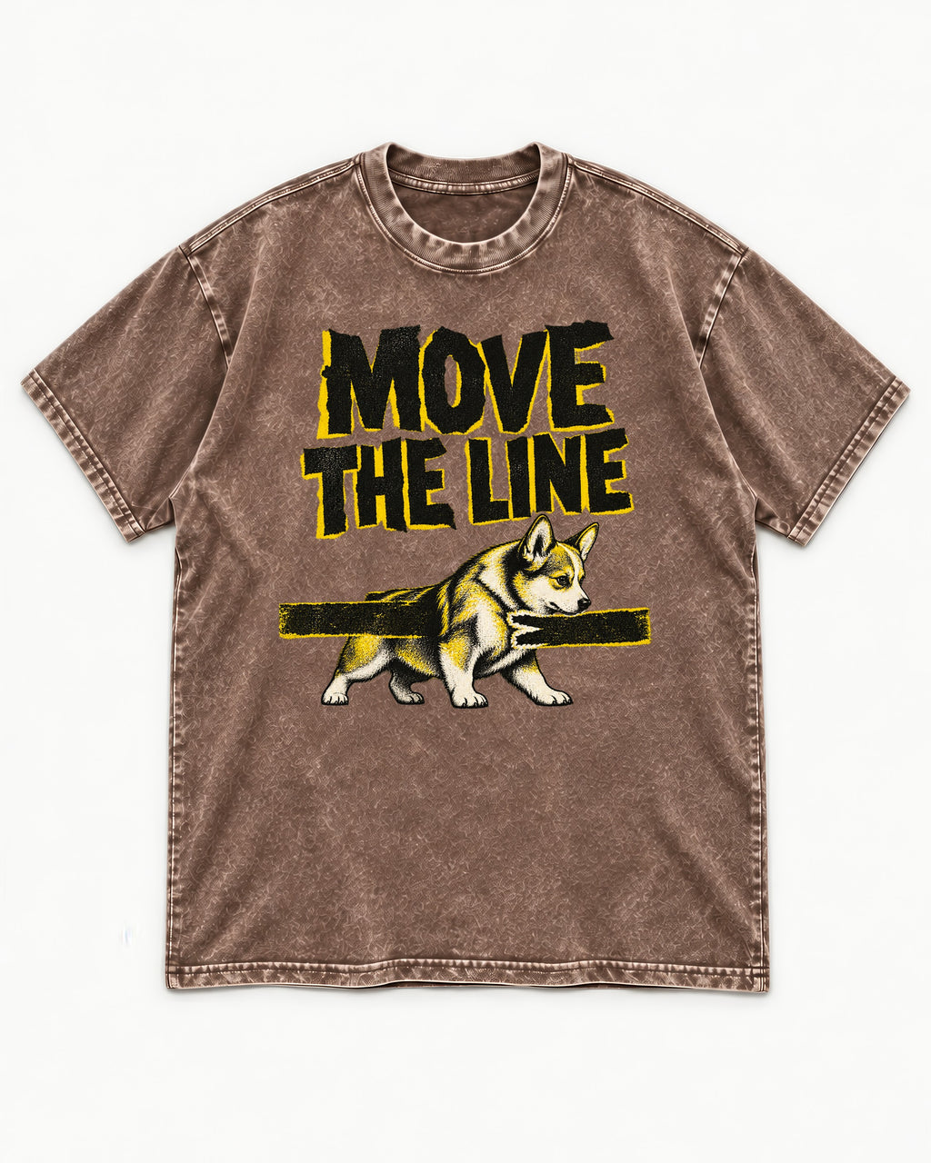 Corgi Move the Line Washed Tee in Coffee, flat lay product photo