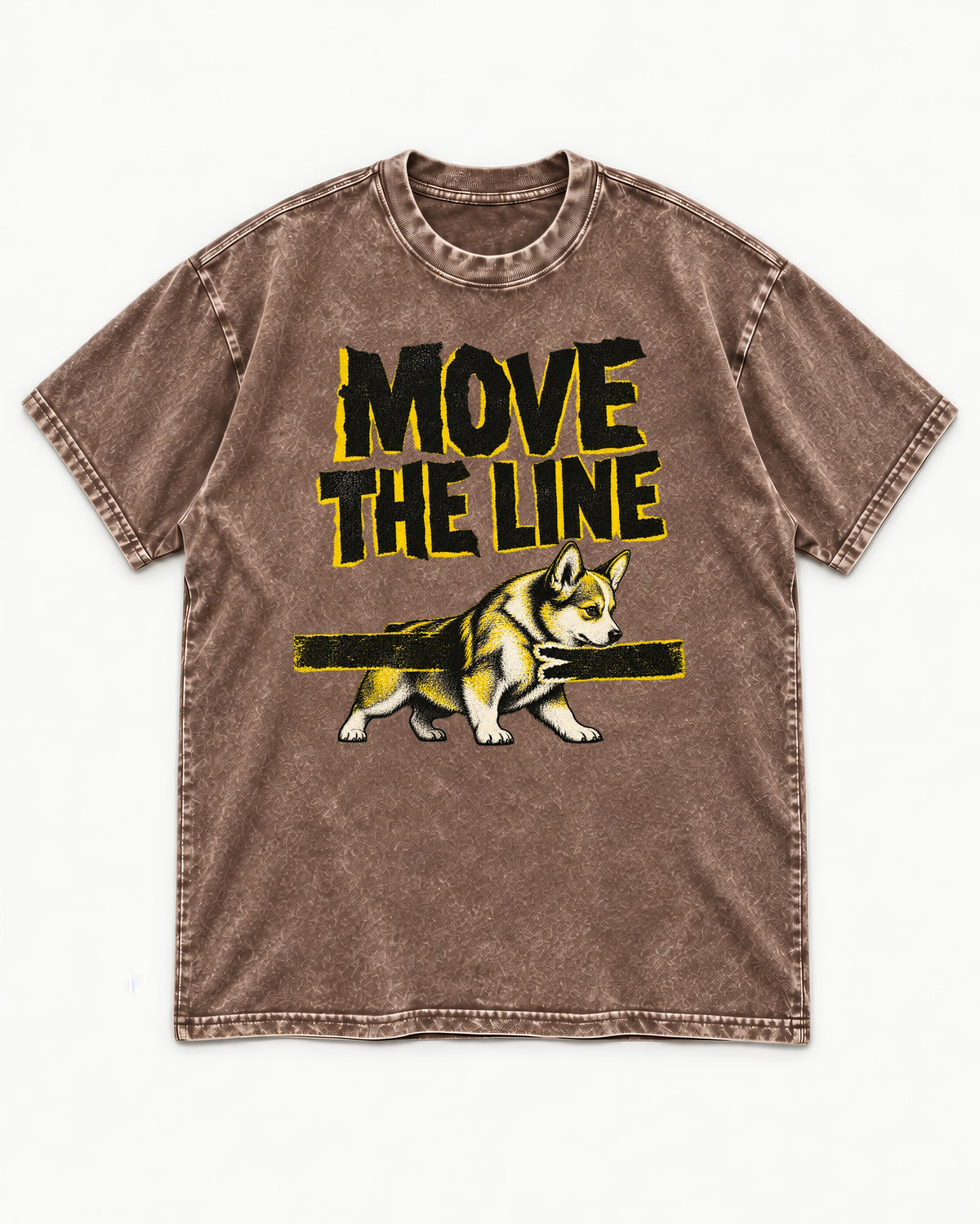 Corgi Move the Line Washed Tee in Coffee, flat lay product photo