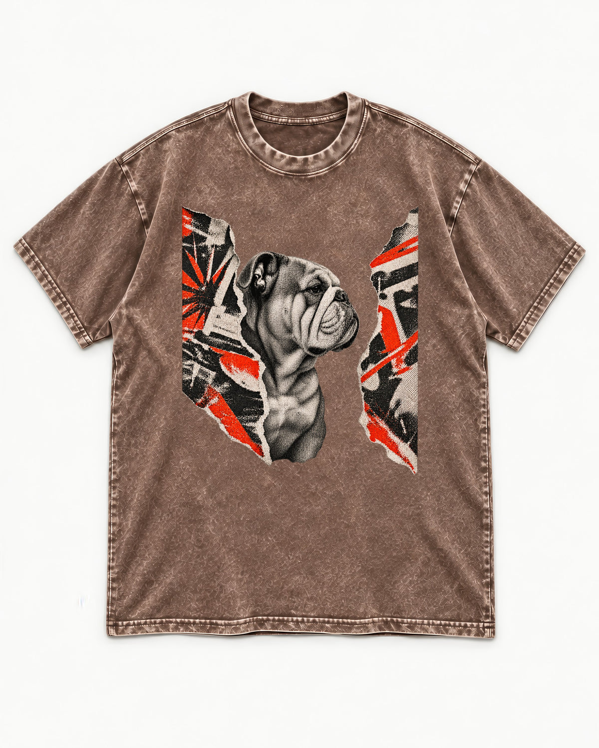 English Bulldog Unbowed Washed Tee in Coffee, flat lay product photo